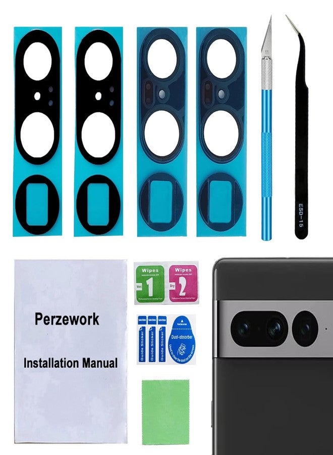 Perzework عدسة كاميرا خلفية بديلة من بيرز وورك، قطعتان، لهاتف جوجل بيكسل 7 برو، مع لاصق مثبت مسبقًا ومجموعة أدوات إصلاح. - Image 1